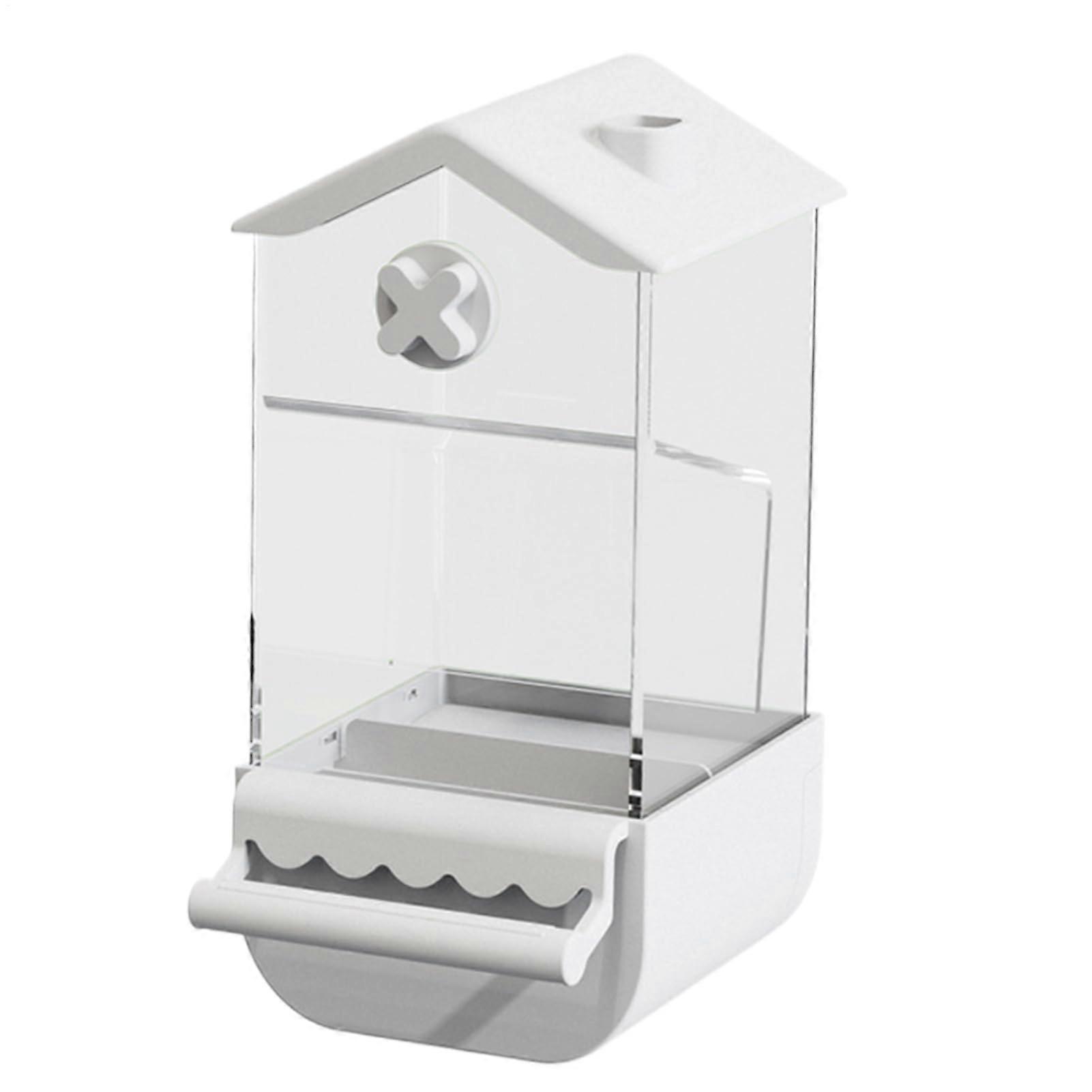 Automatic Bird Feeder For Cage, Lovebird Food Container, Splash-Proof, For Cockatiel Shelakeet, White