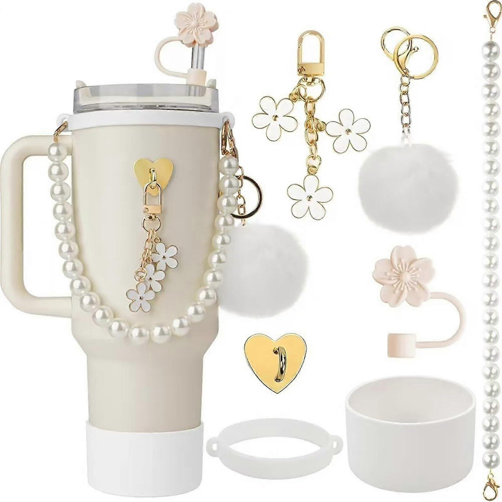Accessories for Stanley Cup - 7-Piece Silicone Straw Cover Set for 1.2L & 850ml Stanley Cup, White Pendant Compatible