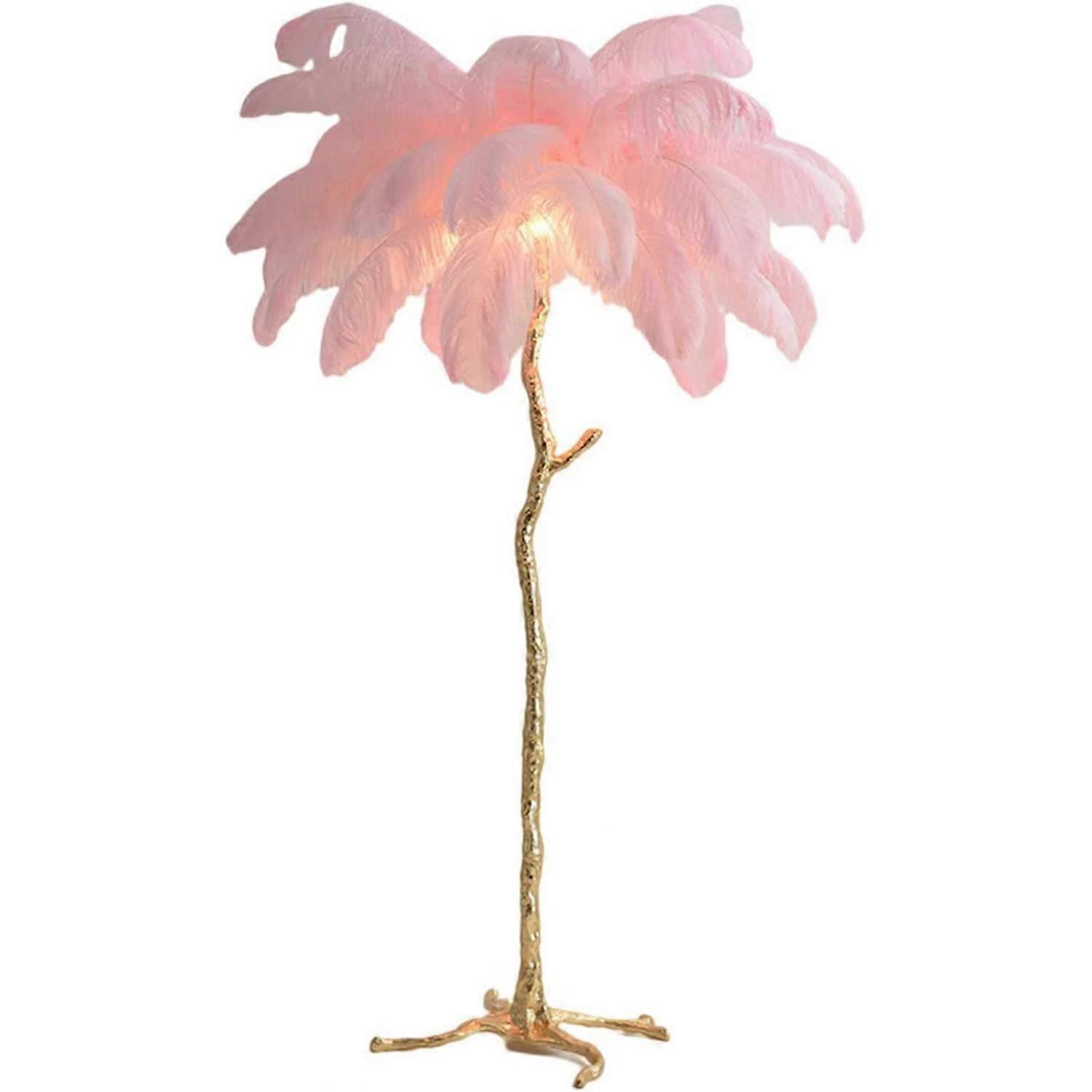 Adjustable floor lamp from ostrich feathers, modern standing light for bedrooms, synthetic resin housing, E14 LEDcompatible.