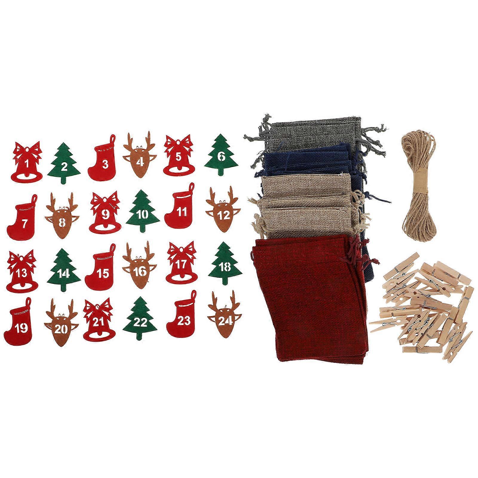 Christmas Countdown Storage Pouches 1 Set Assorted Color Drawstring Bags For Family Advent Celebration