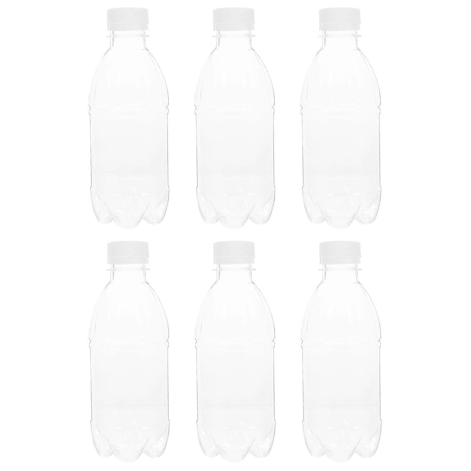 White Plastic Beverage Bottles with Caps for Home Use Portable Milk Containers 6pcs