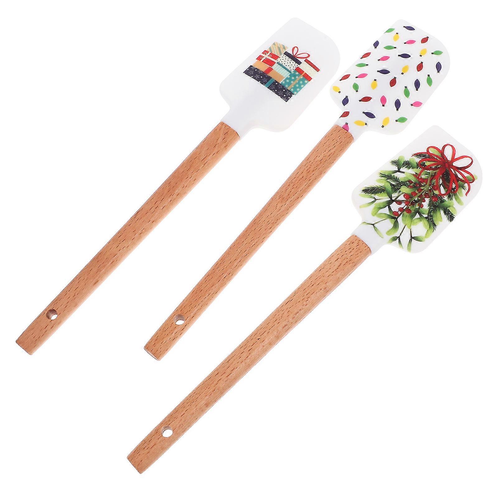 Baking Spatulas For Cakes 3Pcs Assorted Color Silicone And Wooden Handle Perfect For Family Gatherings And Christmas Celebrations
