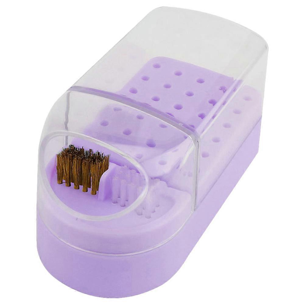 Nail Drill Bits Storage Box for Home Use Purple Plastic Container 1 Piece