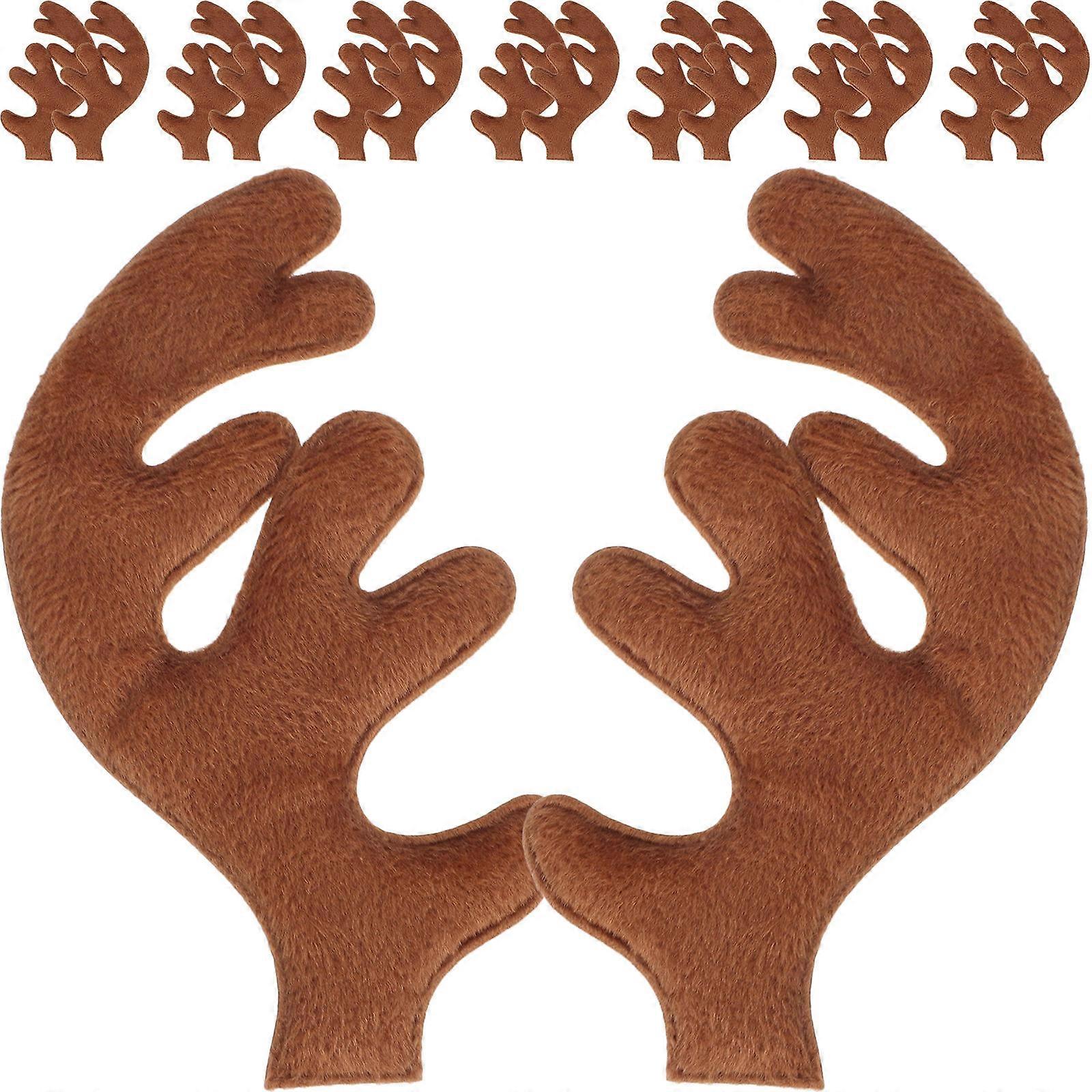 30pcs Plush Deer Antlers For Crafts Diy Christmas Headbands, Brown Color Plush Deer Antlers Embellishment Cute Reindeer Antler Decorations For