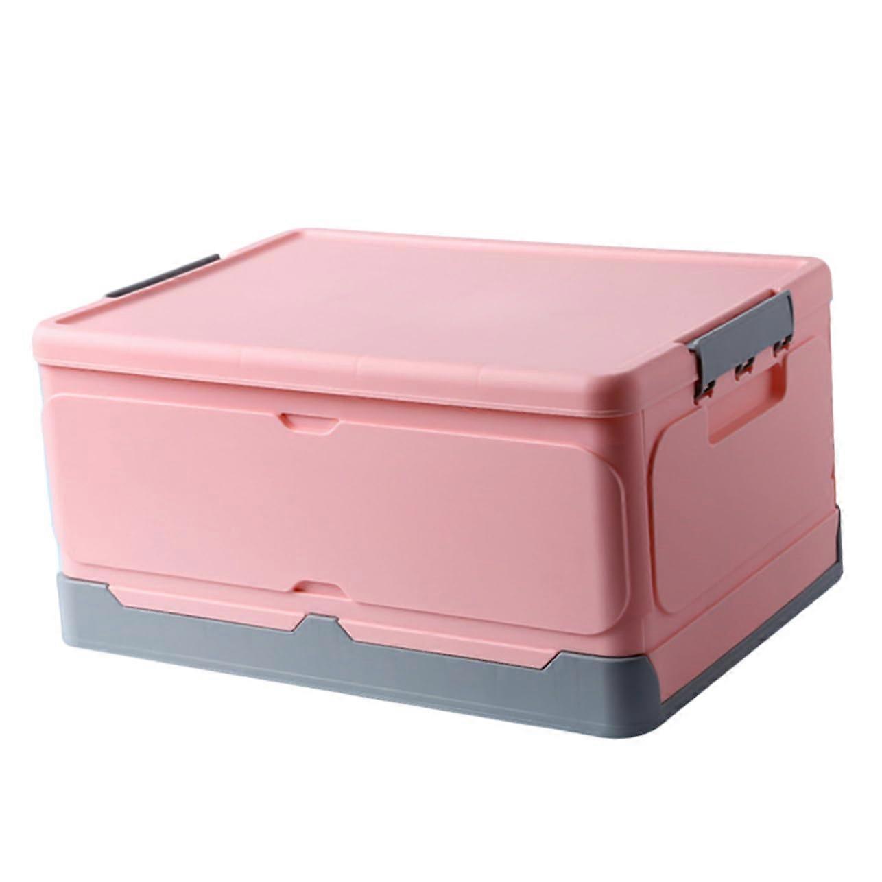 Folding Storage Box with Lid, Multifunctional Organizer, Durable PP, Space-Saving, Portable for Home, Office, Dorm, Pink