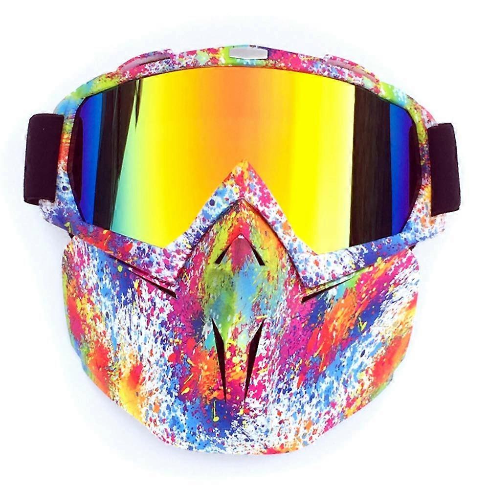 Motorcycle Protective Mask with Goggles, Men's Face Mask for Motorcycles and Snowboarding, Adjustable Fit, Floral Design