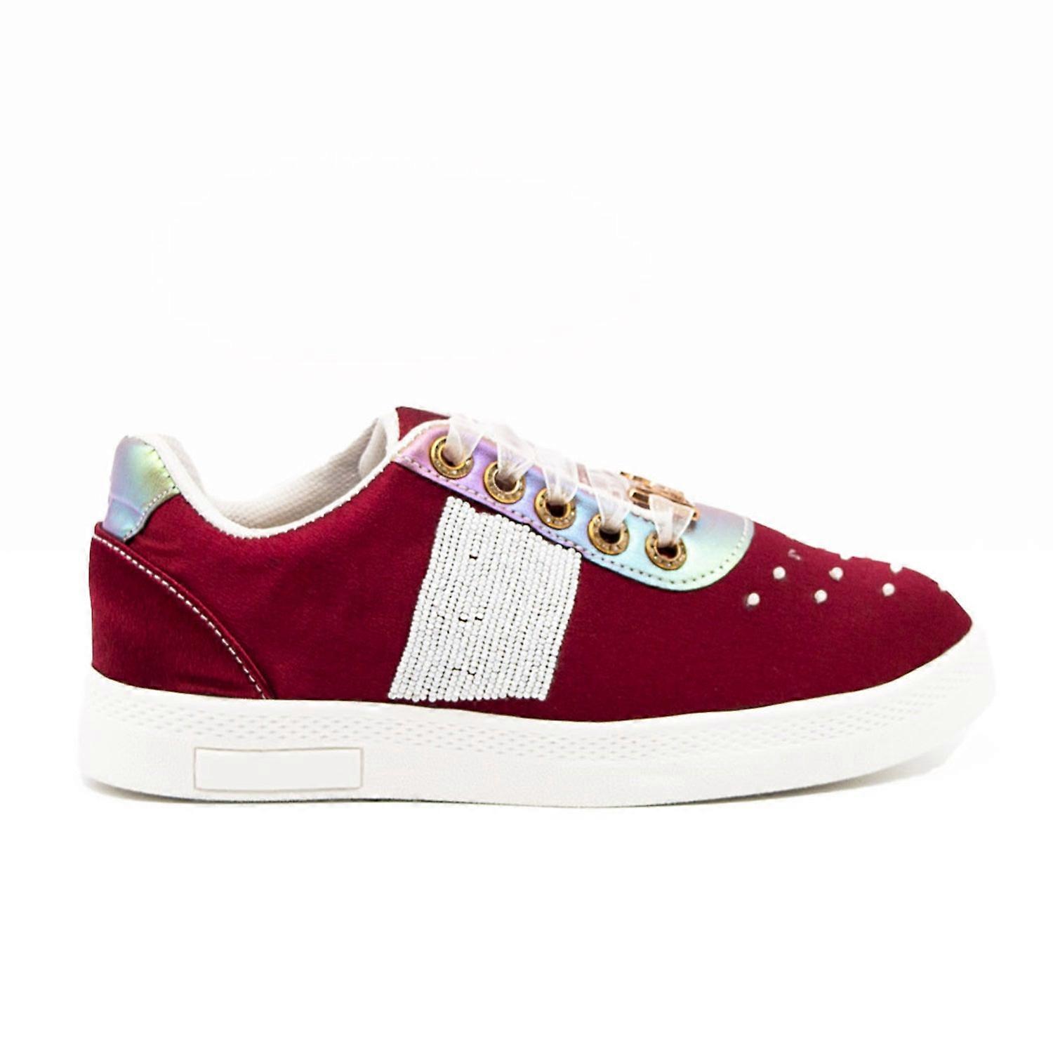 Sienna luxury ruby satin handmade embellished tennis shoe