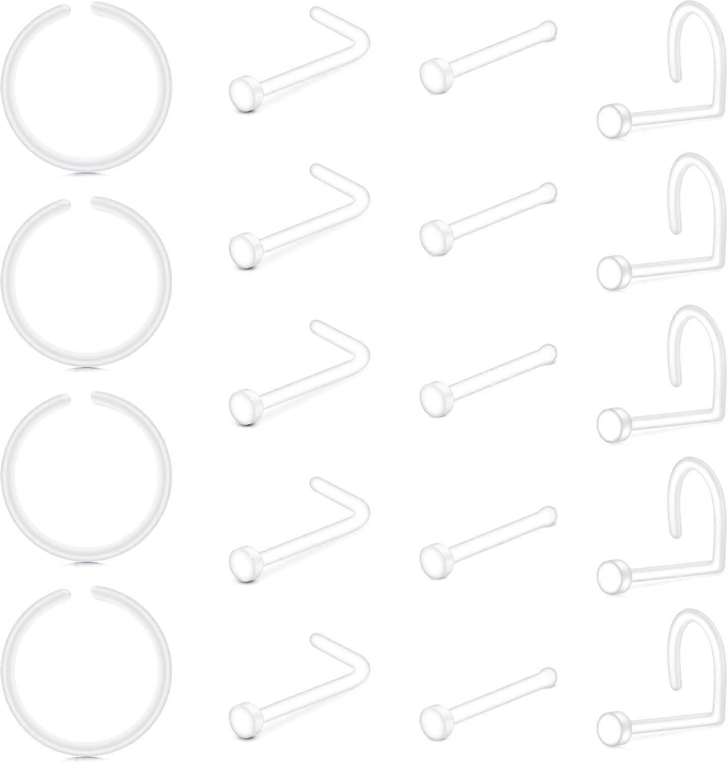 37PCS Clear Piercing Retainers For Work, Plastic Bioflex Nose Rings Studs Belly