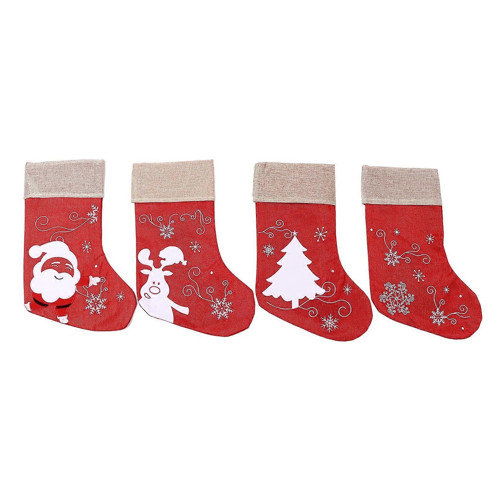 GPB Christmas Stocking Decorative Cartoon Pattern Cuff Stocking Ornament for Tree Stairs Fireplace Red 4pcs