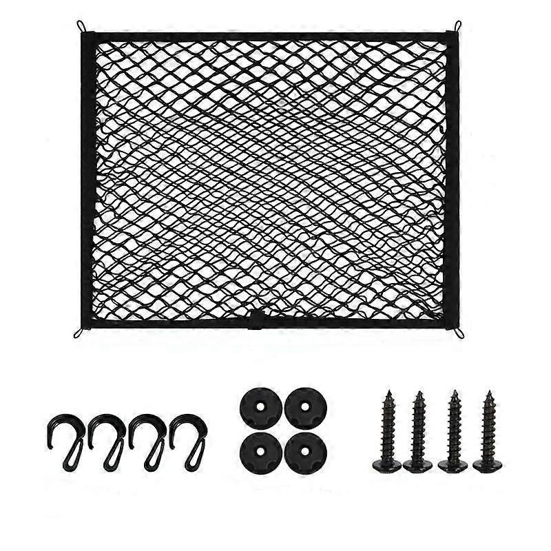 Cargo Net Stretchable Nylon Mesh, Adjustable Elastic Car Boot Net, Double-Layer Luggage Net With 4 Hooks, 60x80cm