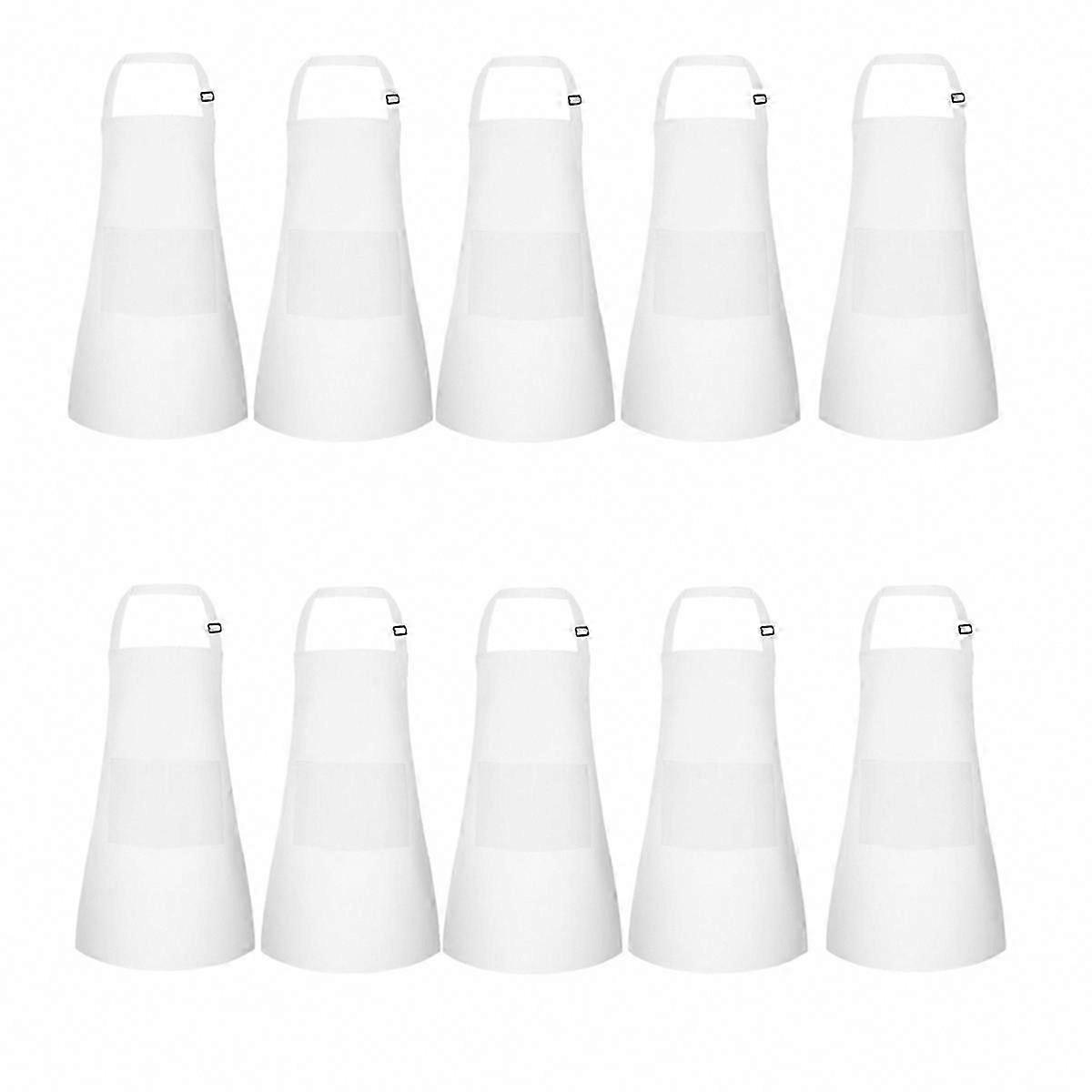 10 Pack Kids Apron Adjustable Children Apron with 2 Pockets White