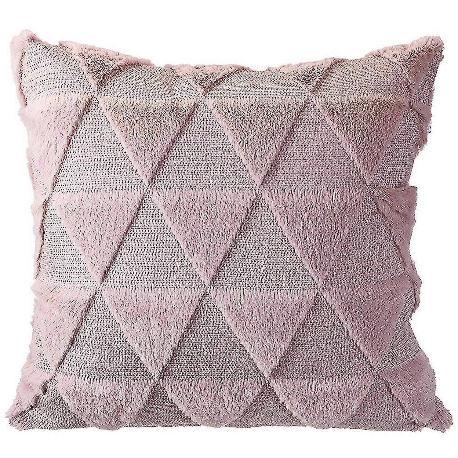 Set of 2 double sided Soft Plush Pillow Case with triangle PatternPink