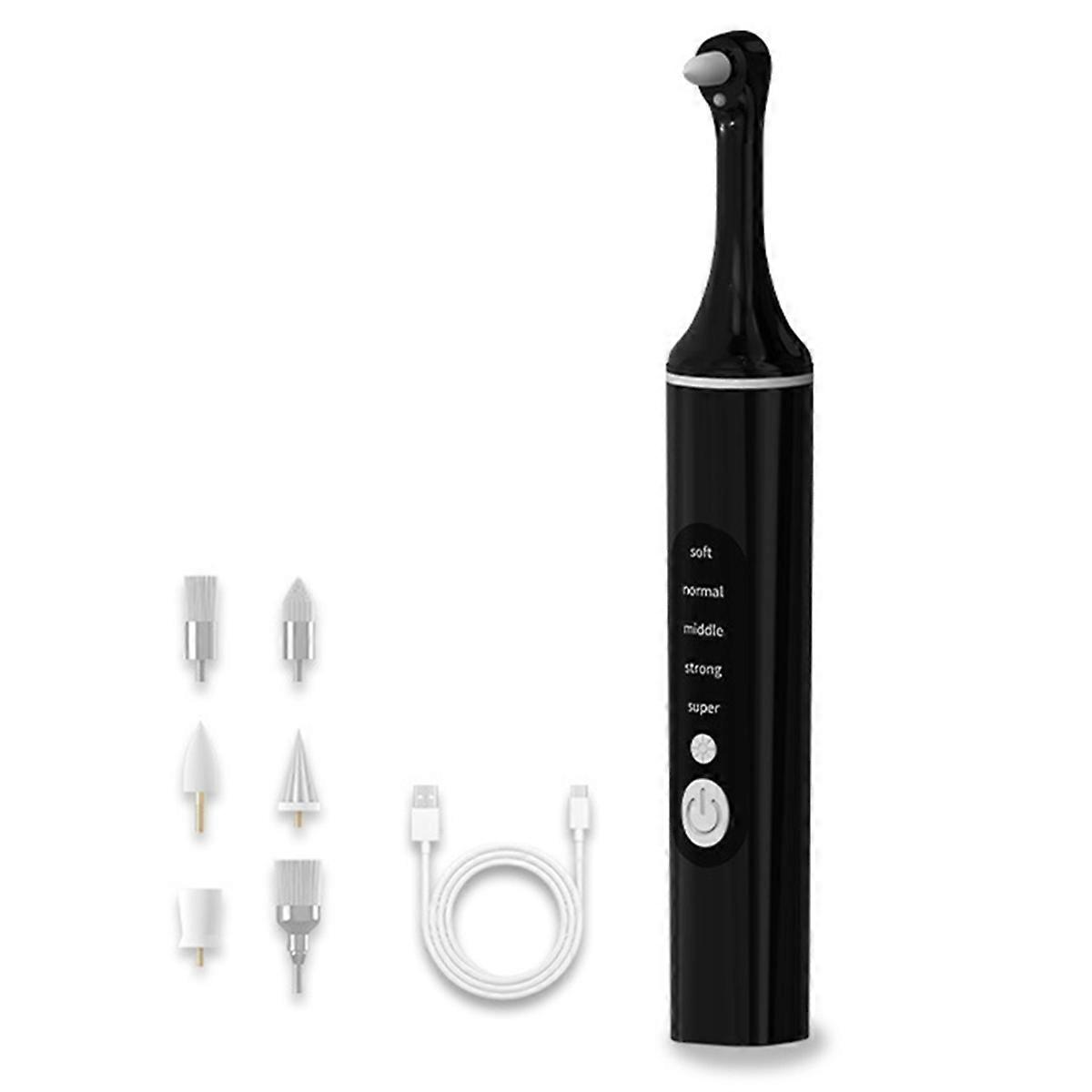 Tooth Polisher, Rechargeable Teeth Polisher with 6 Brush Heads, Tooth Whitening Kit for Cleaning and Polishing Black