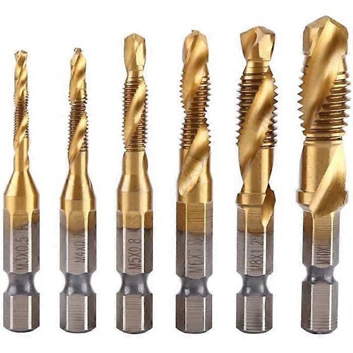 6pcs M3-M10 HSS Hex Shank Spiral Metric Thread Drill Bit Countersink Drill Bit Coated Drill Bit Tool