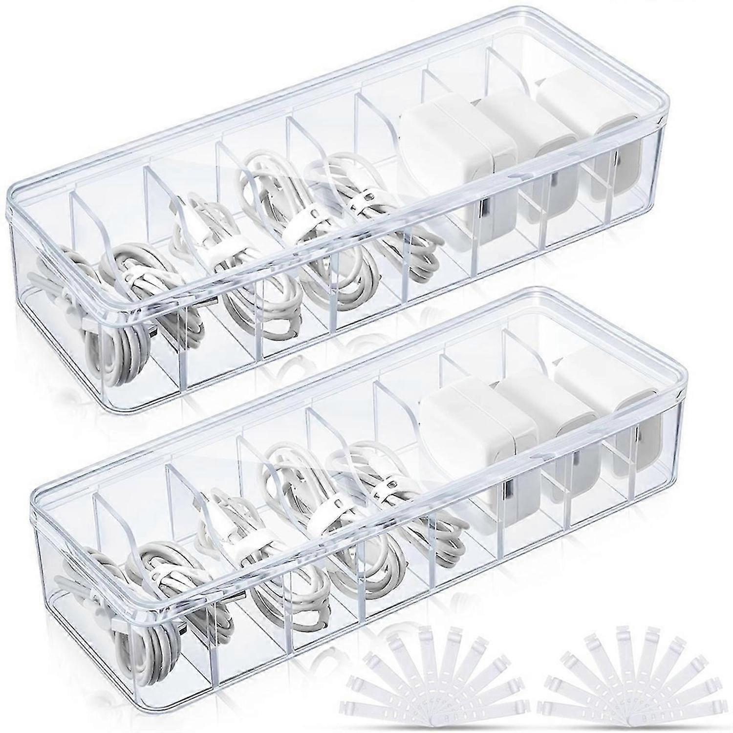 Cable Storage Box with Wire Ties, Clear Cord Storage Box Without Lid
