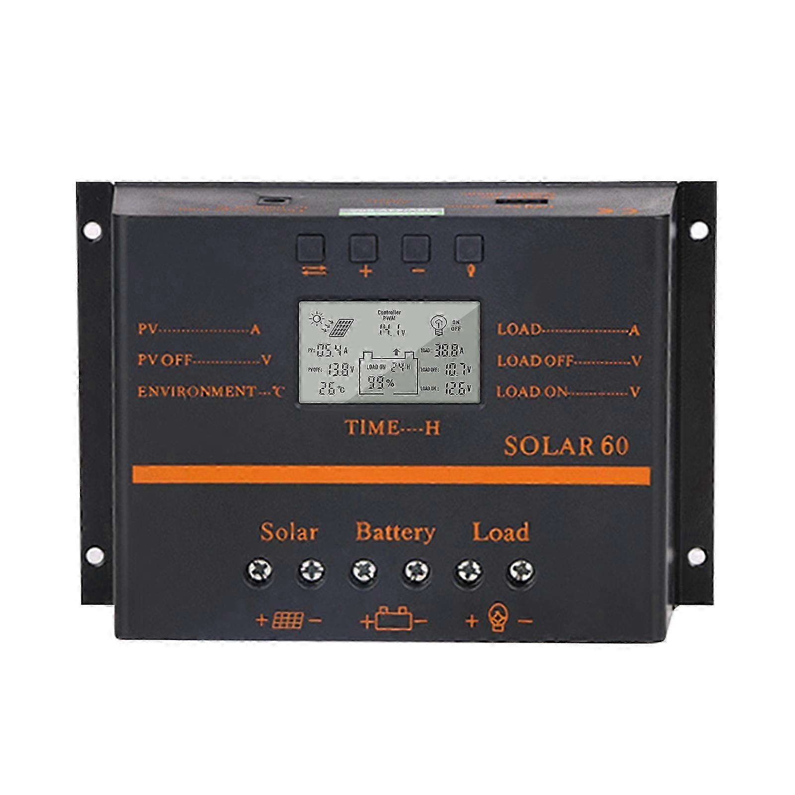 80A PWM Solar Charge Controller 12V/ 24V Self-Adapting LCD Solar Panel Battery Charge Discharge Regulator with 5V USB Output Temperature Compensation