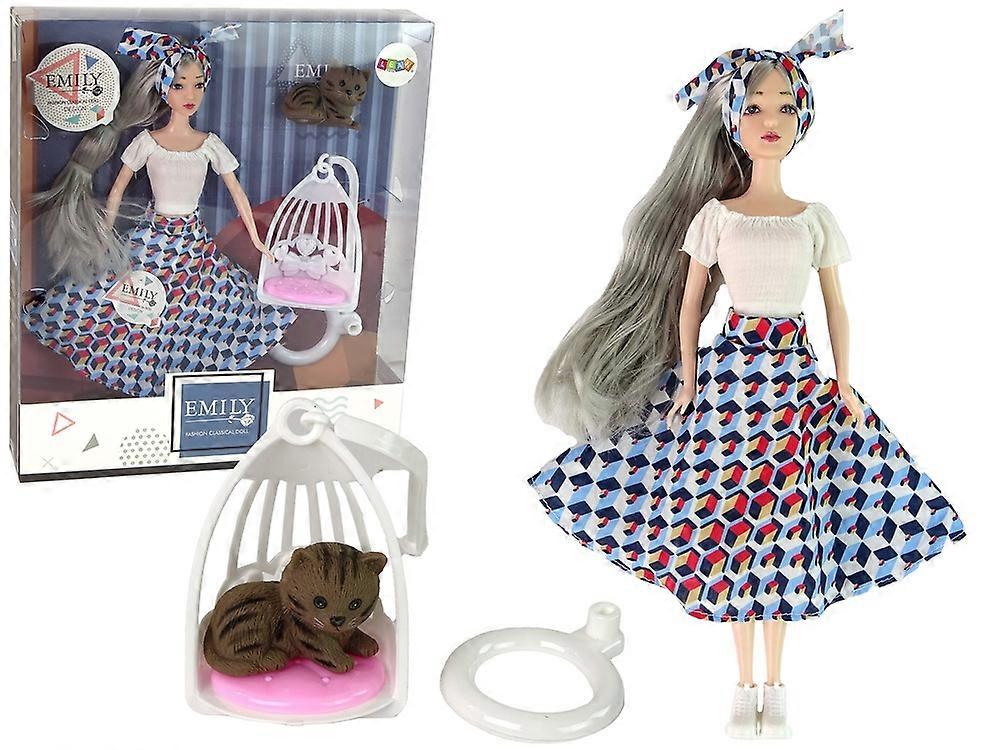 Emily Doll with Grey Hair, Kitten and Rocking Set
