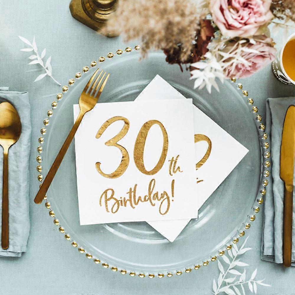 30e anniversaire Party serviettes de table en x 20 blanc et or