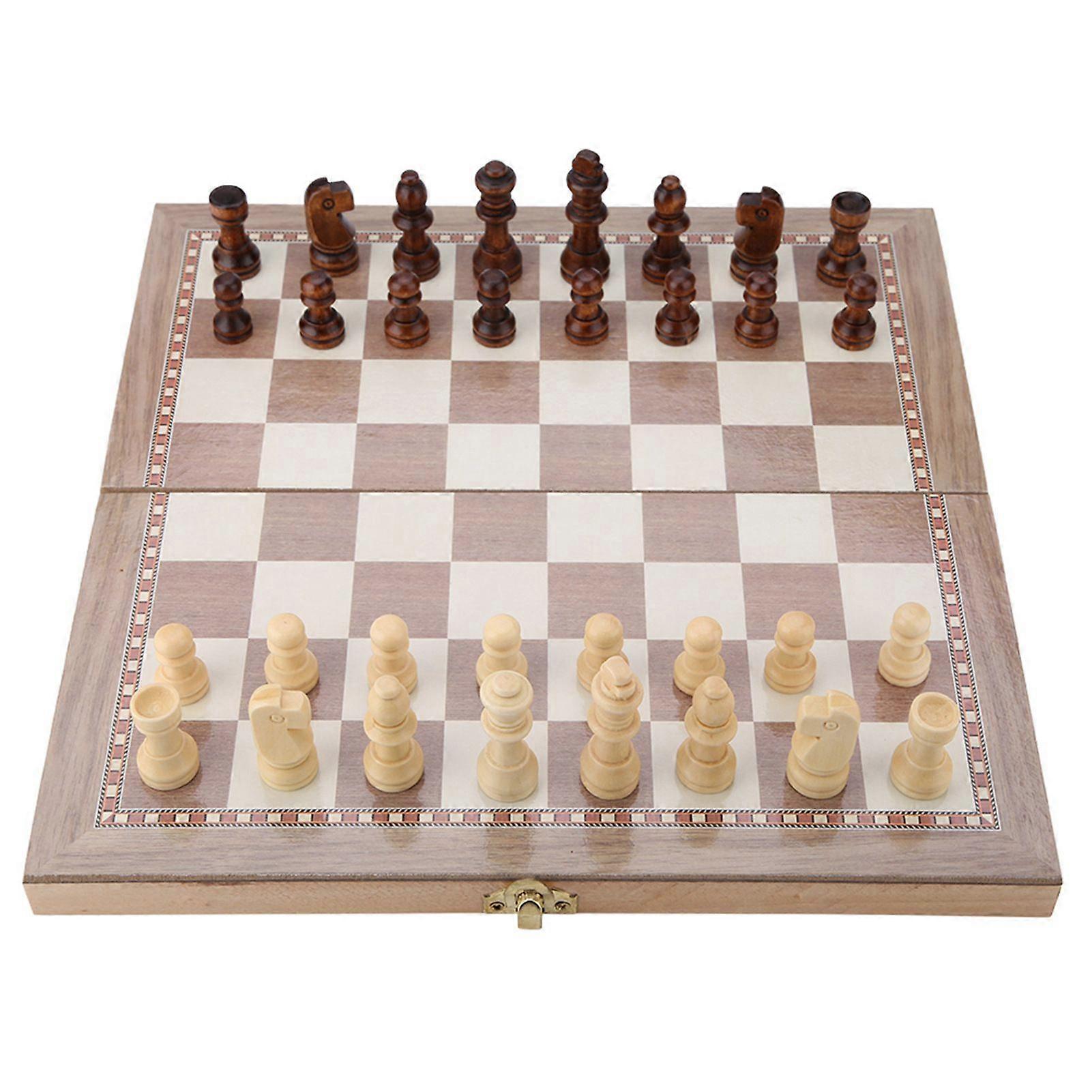 Wooden 3 in 1 Chess & Checkers & Backgammon Folding Board Portable Travel Tabletop Game Toy