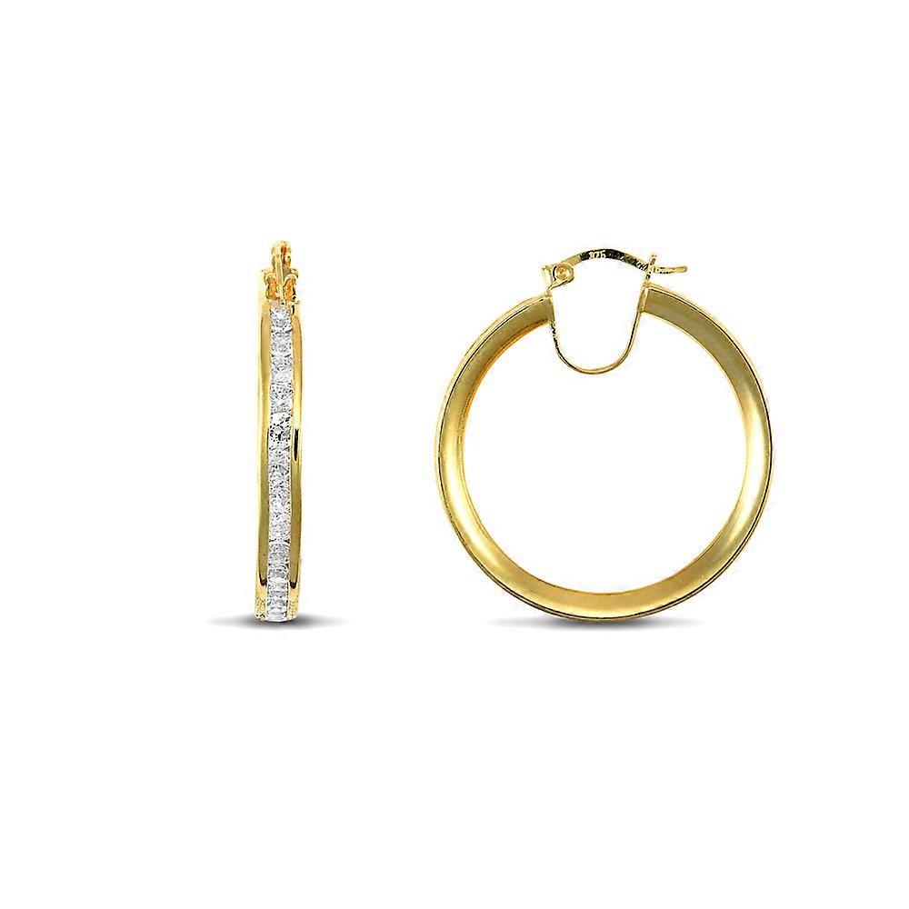 Jewelco London Ladies 9ct Yellow Gold White Round Brilliant Cubic Zirconia Eternity 4mm Hoop Earrings 29mm