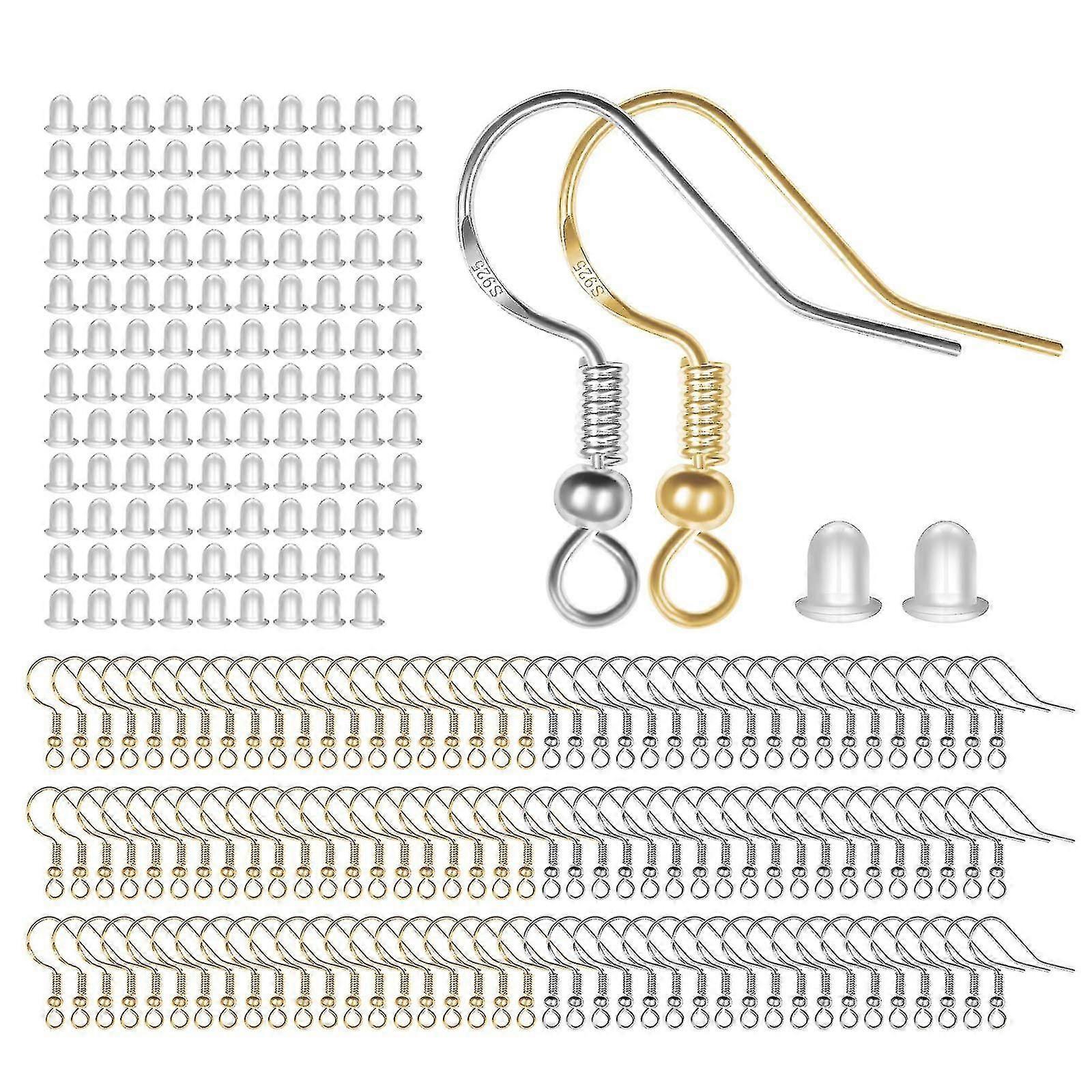 suitable for hypo-allergenic jewelry findings, 925 sterling silver mixed earring hooks 100 pcs/50 pairs, 40 pcs/20 pair ear wires fish hooks with clea