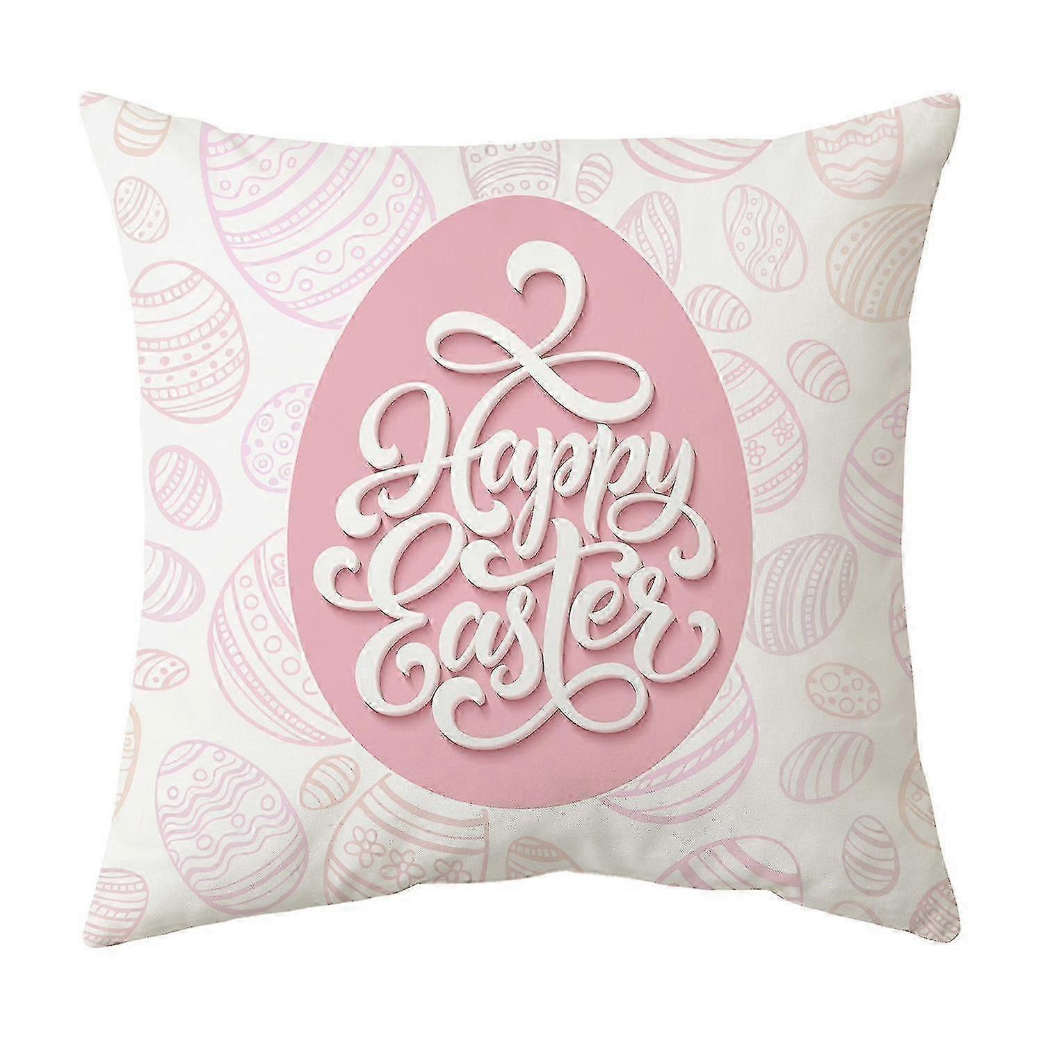 Pillow Cover Cartoon Design Polyester Peach Skin Happy Easter Rabbit Pattern Throw Pillow Case Home