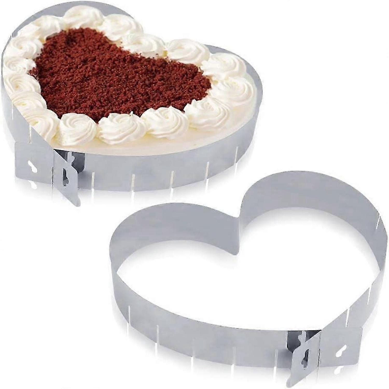 2Pcs Stainless Steel Mousse Cake Baking Ring Cutter - Heart Shape Cake Mold - Size Adjustable