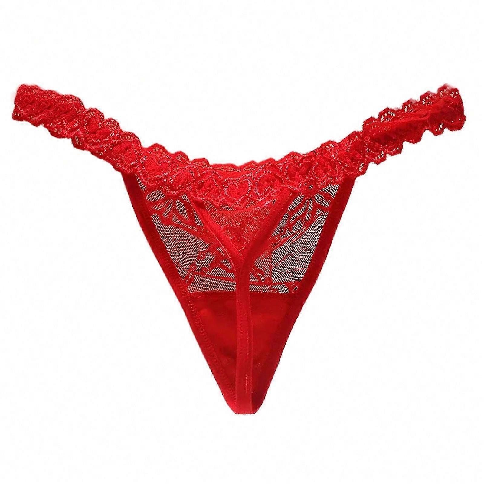 Frauen Spitzen G-String Tangas No Show Bikini Höschen Unterwäsche Niedrige Taille Tangas T-Rücken Dessous Rot Universeller Code