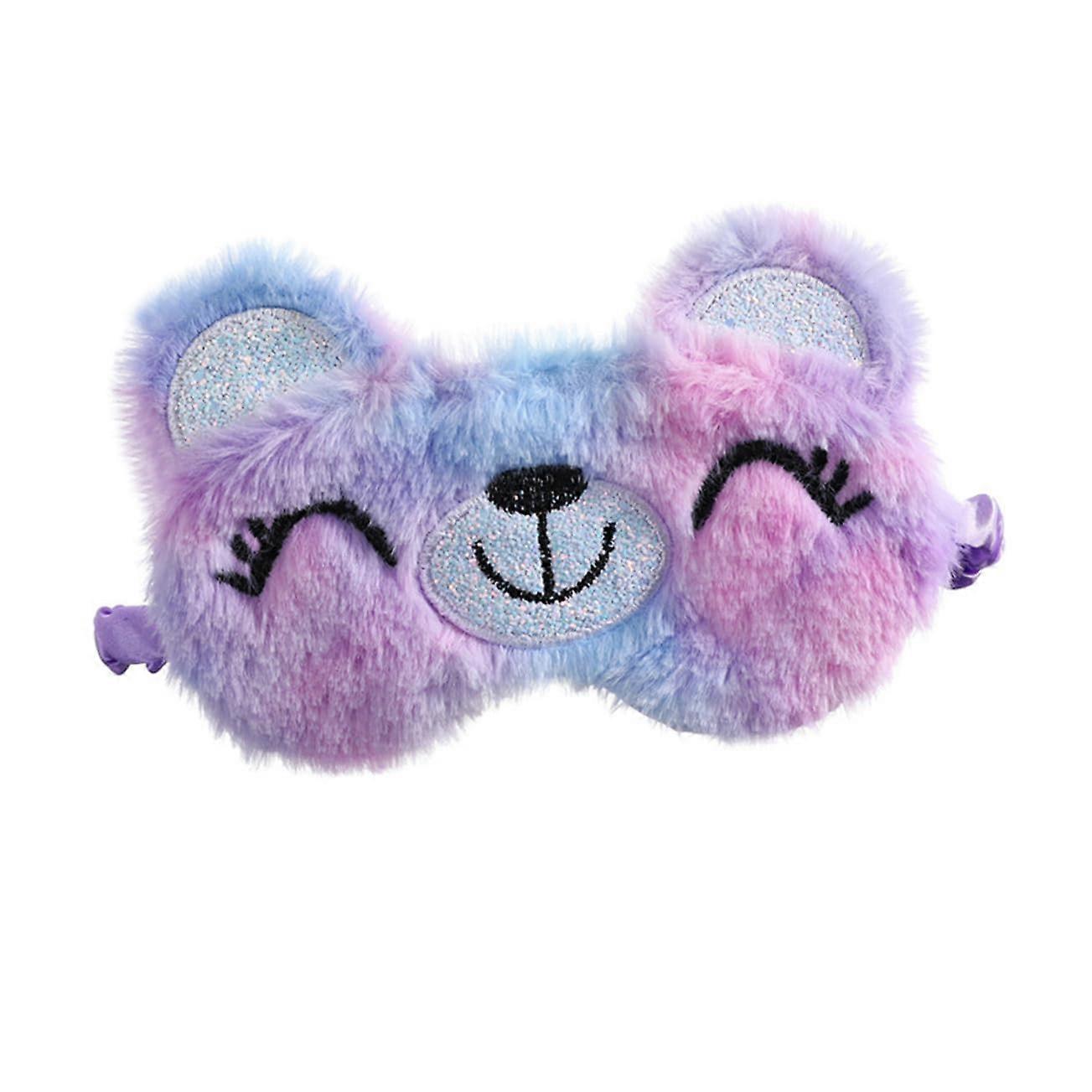 Plush Bear Sleeping Eye Mask Light Blocking Uninterrupted Rest Gentle Sleep Headband TieDye Purple Design