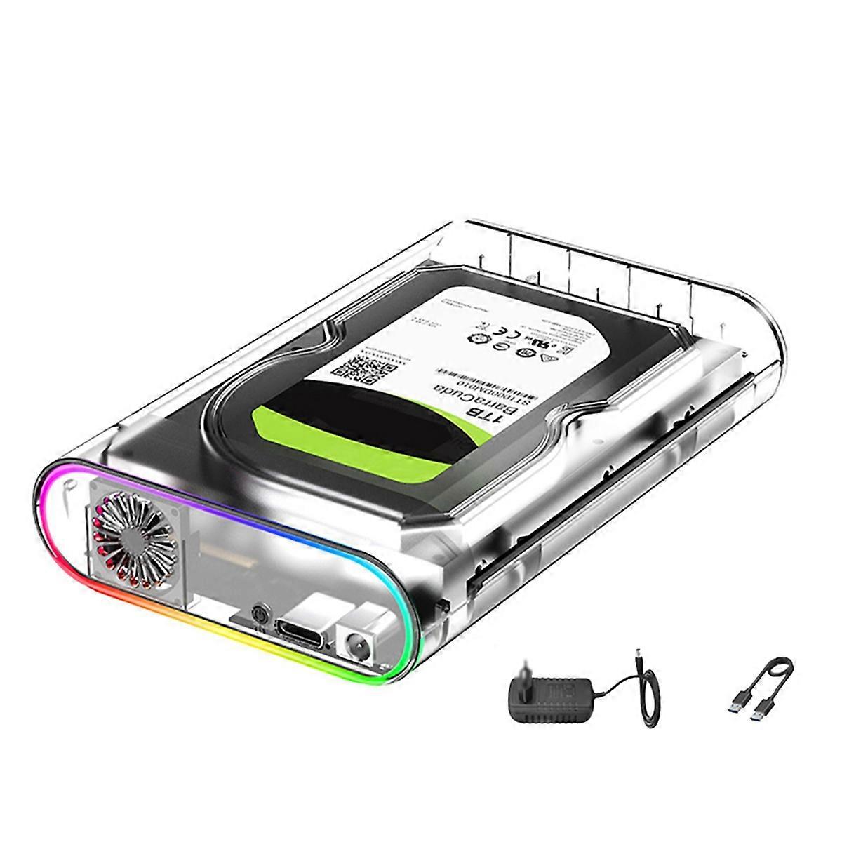 3.5IN HDD/SSD Enclosure Transparent USB 3.0 Type C to External HDD Case Support 28TB SSD RGB Colorf