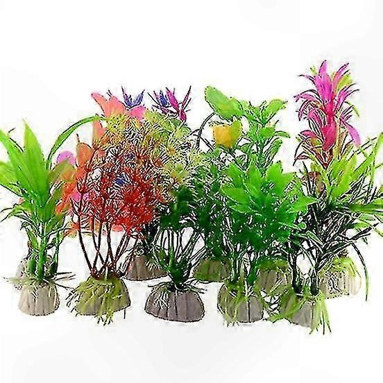 Artificial Grass Plants for Aquarium - Set of 10 Realistic Fish Tank Decor Underwater Ornaments