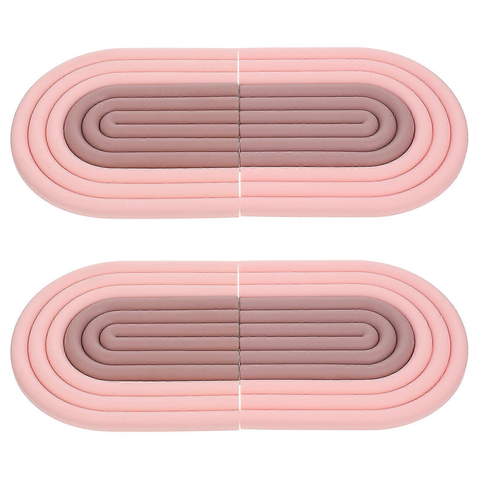 Silicone Heat Insulation Pads 8 Pcs In Pink For Household Use Rectangular Table Coasters With High Temperature Resistance 15X14X1CM