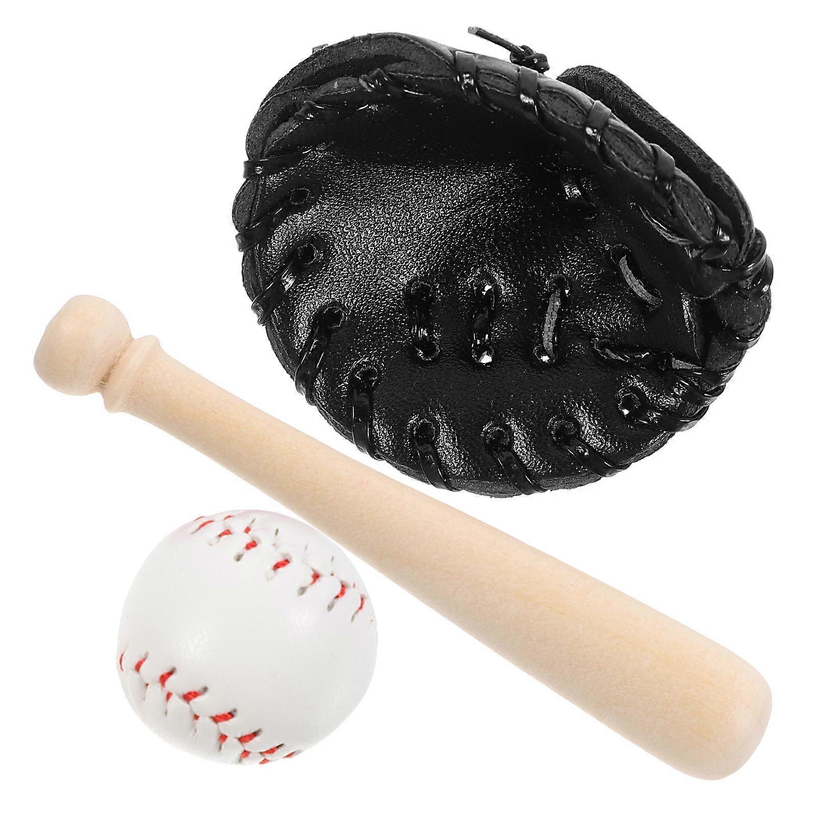 Black Mini Baseball Bat Glove Ball Kit for Decoration 4Sets ABS Material