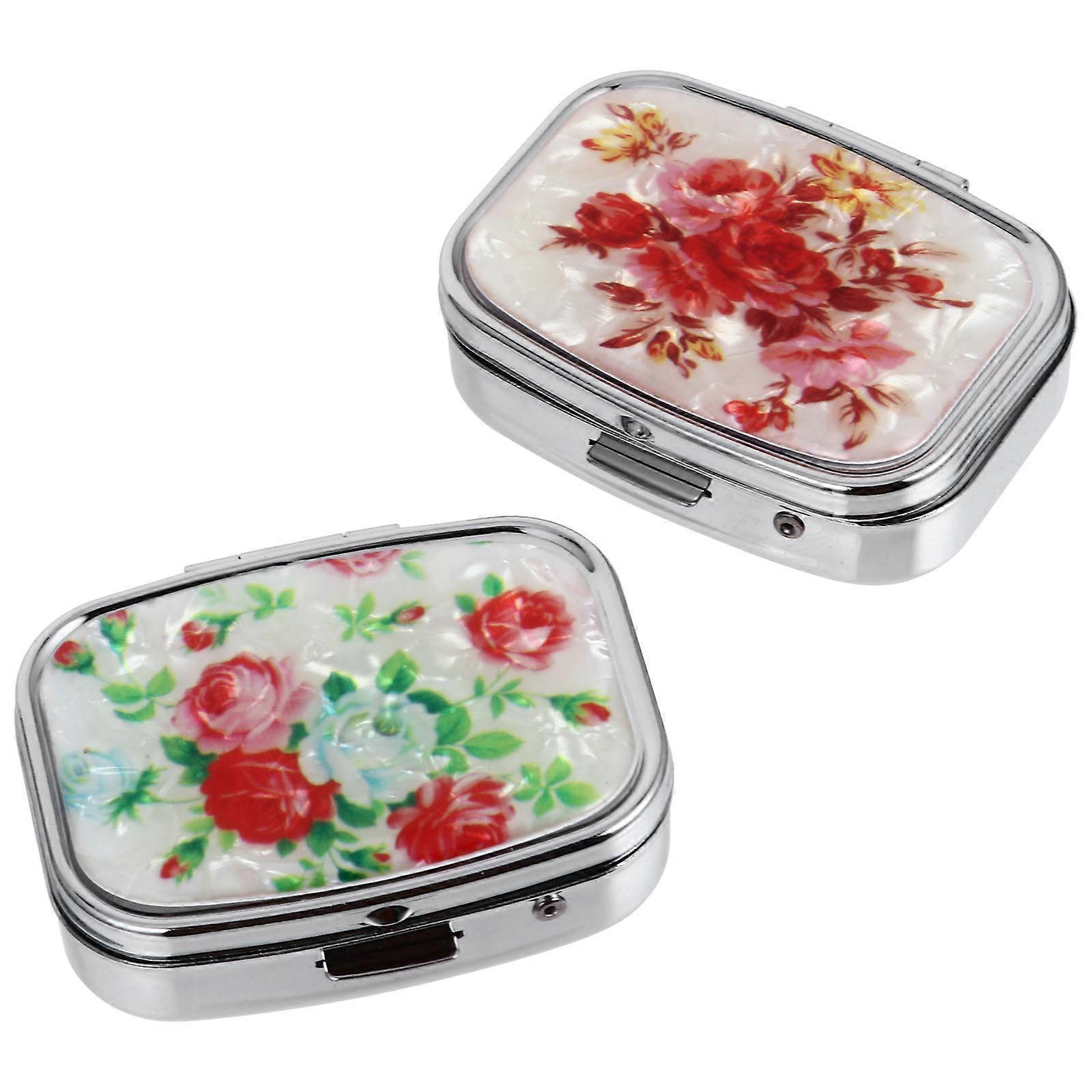Medication Travel Case Pill Organizer Box Portable Home Use 2Pcs Assorted Color Square Design