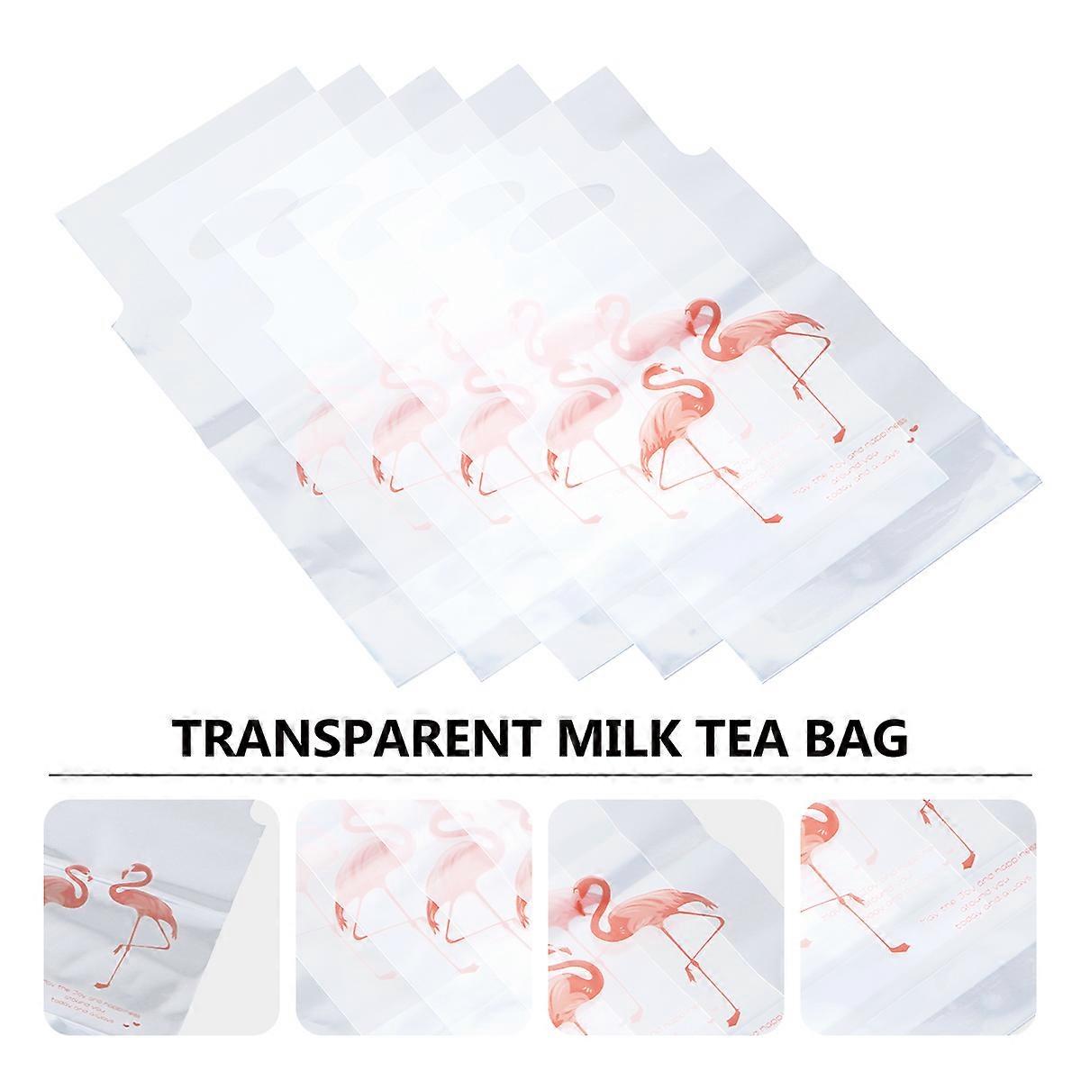 Beverage Packing Cup Bag Flamingos Pattern Portable Takeout Bag Transparent 100Pcs
