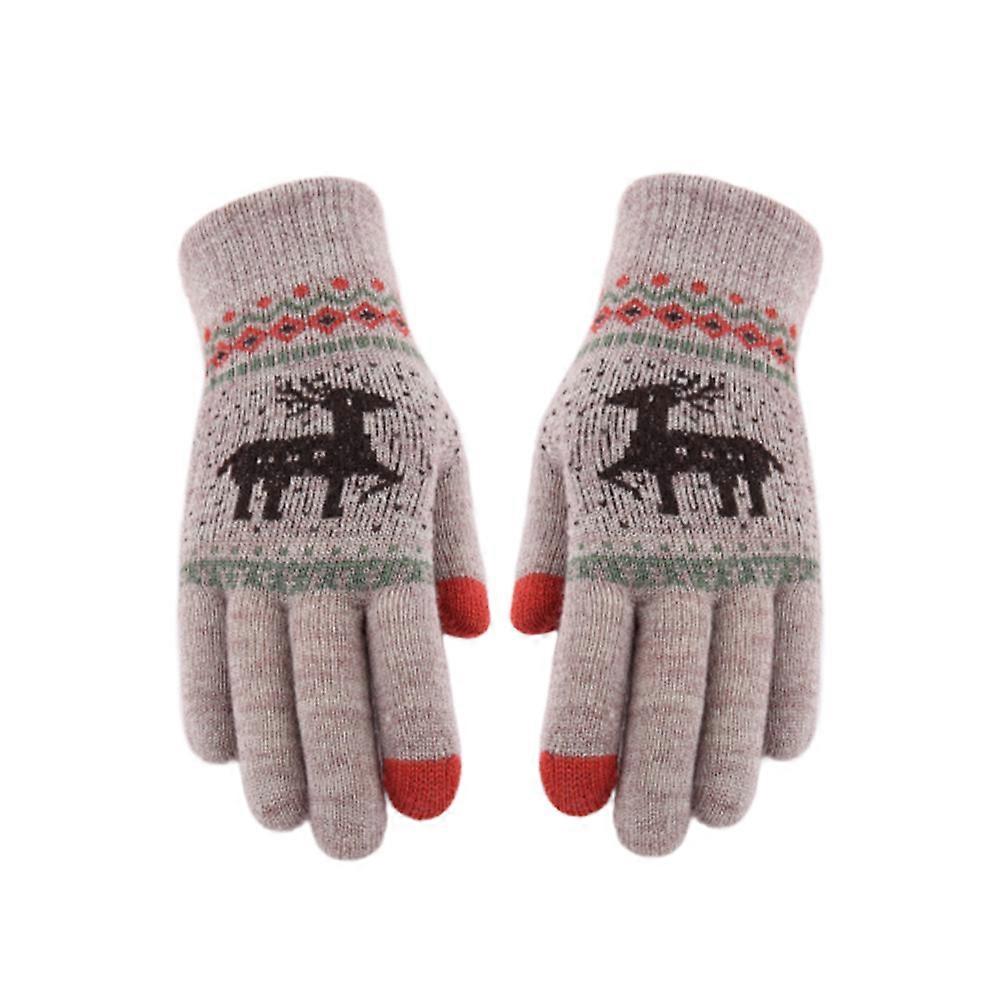Full Finger Gloves Khaki Color for Winter Use 3Pairs Elk Pattern Thicken Gloves