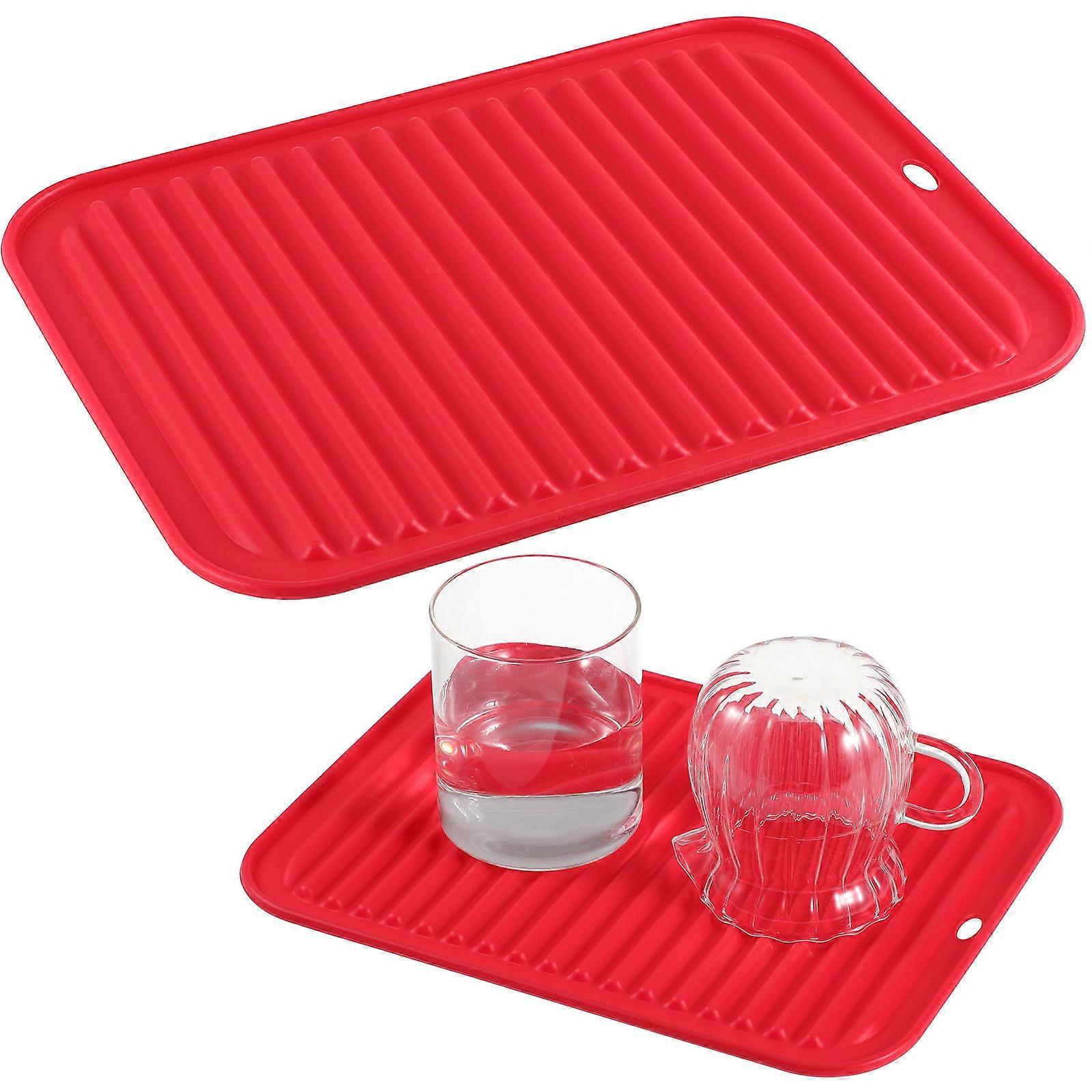 Kitchen Silicone Insulation Mat for Water Draining 2Pcs Red Drying Rack