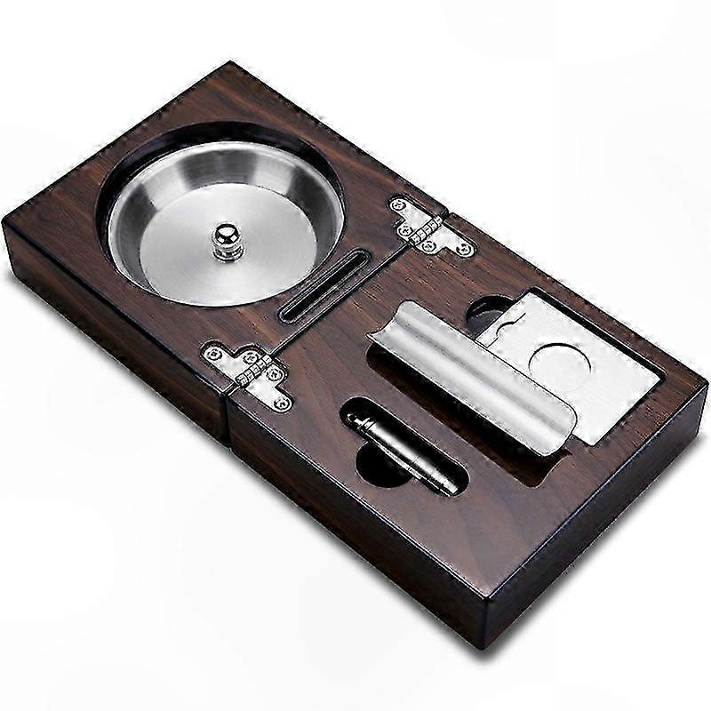 Portable Cigar Accessory Set with Ashtray, Cutter, Drill, and Holder