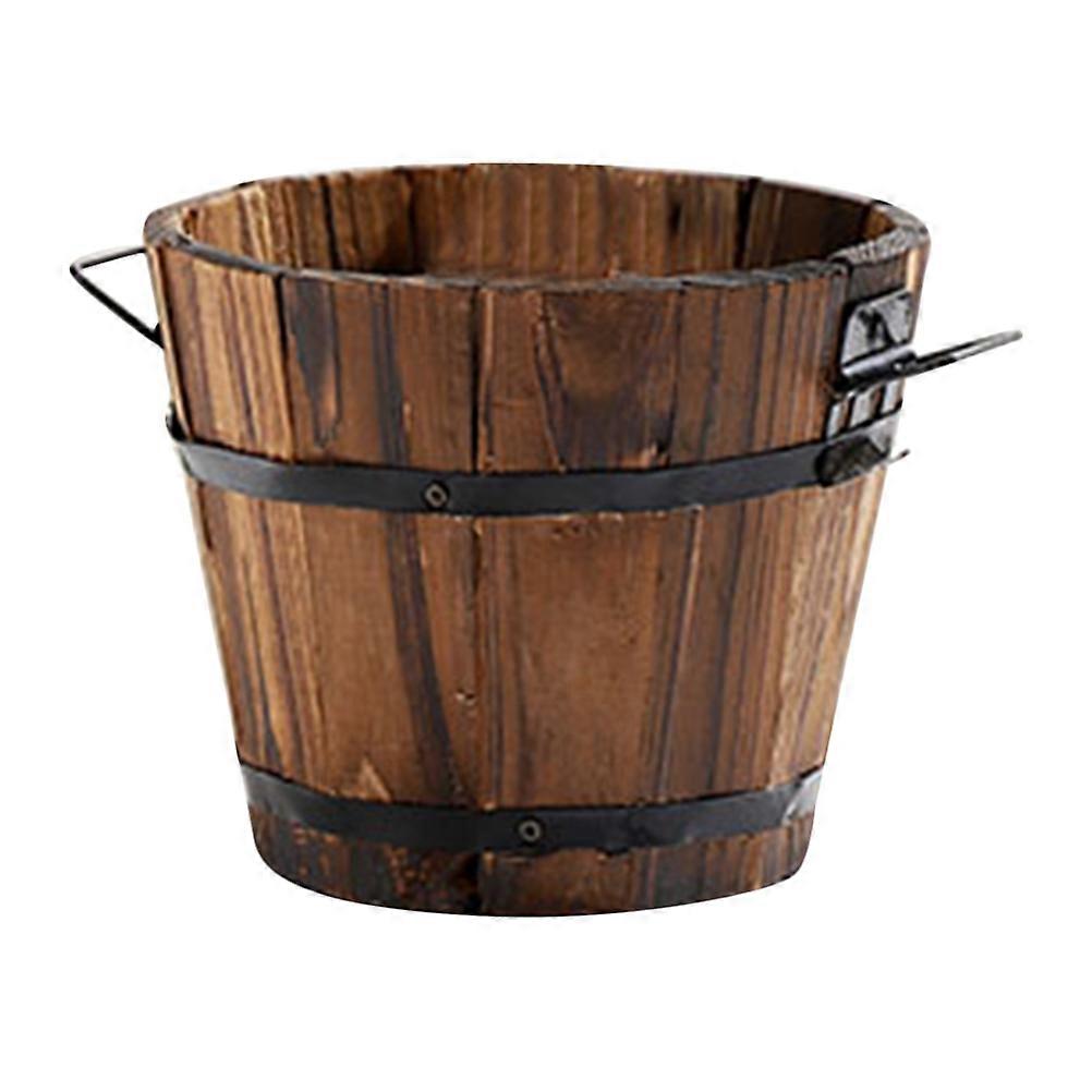 Wood Planter Barrel Planter Small for Storage Use 2Pcs Brown Pots