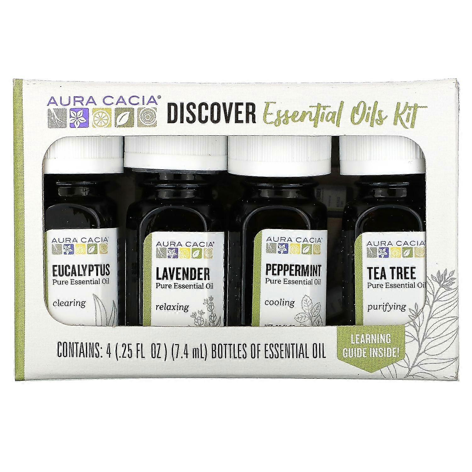 Aura Cacia, Discover Essential Oils Kit, 4 Bottles, 0.25 fl oz (7.4 ml) Each