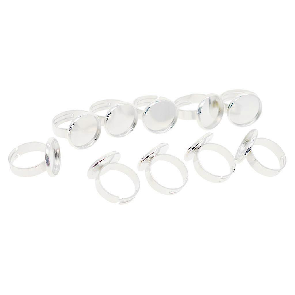 10pcs 16mm Blank Round Bezel Tray Cabochon Adjustable Brass Ring Silver