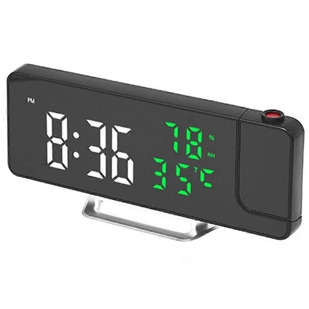 Multifunctional Clock Temperature and Humidity Projection Alarm Clock LED Mirror Clock with Data Projection Green