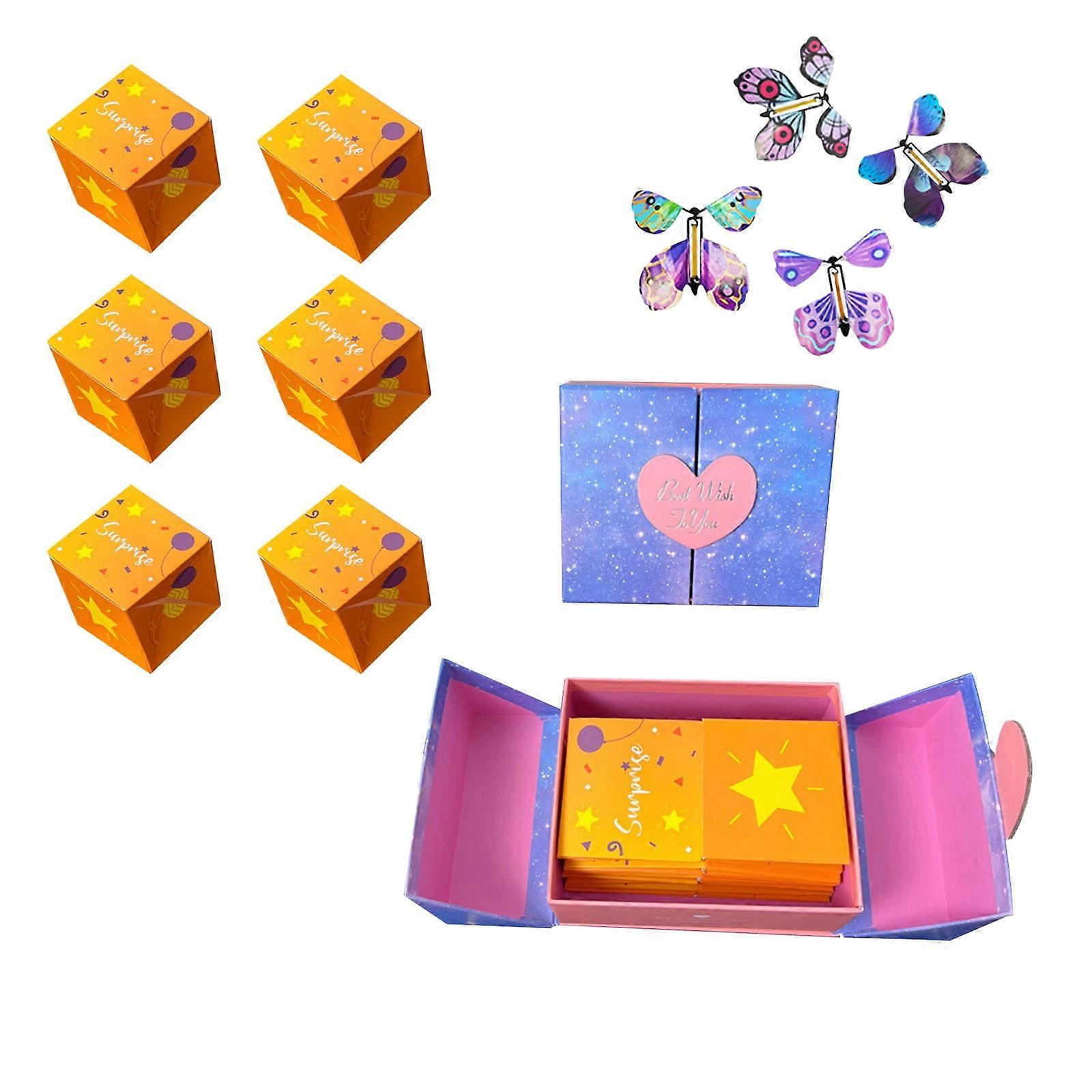 Double Door Surprise Gift Box with Butterflies, Yellow Envelope Money Box, Compatible with Christmas & Birthday - Pop-Up Folding Bouncing Set (6