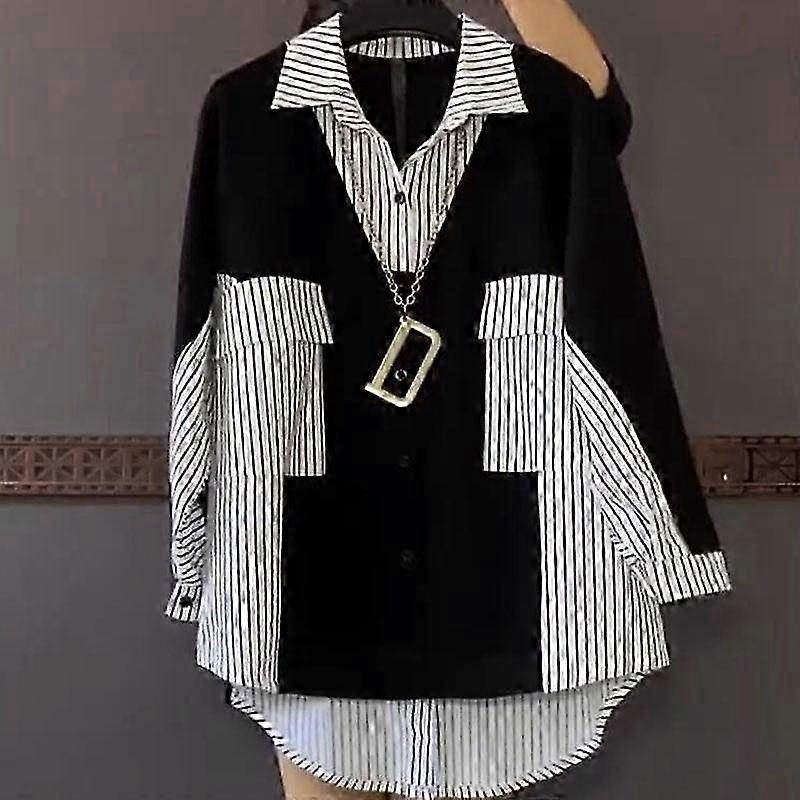 Chemisier rayé coréen décontracté 25-26 - Coupe ample, manches longues