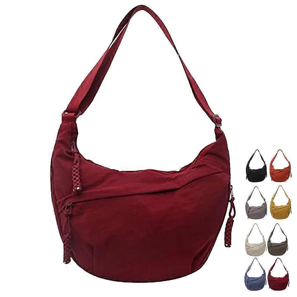 Crossbody Bag Plain Color Nylon For Women Divider Inside Adjustable Strap Red