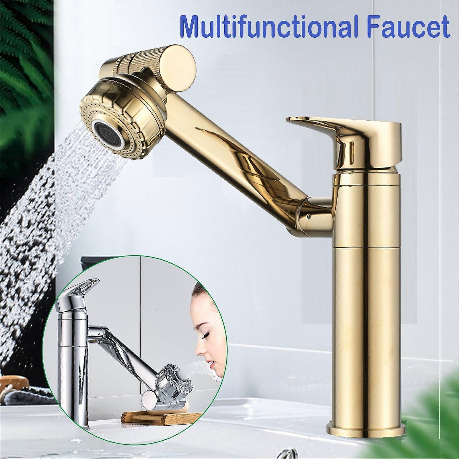 WJSXC All Copper Cold and Hot 360 Degrees Rotate Kitchen Faucet Two Function Faucet Gold
