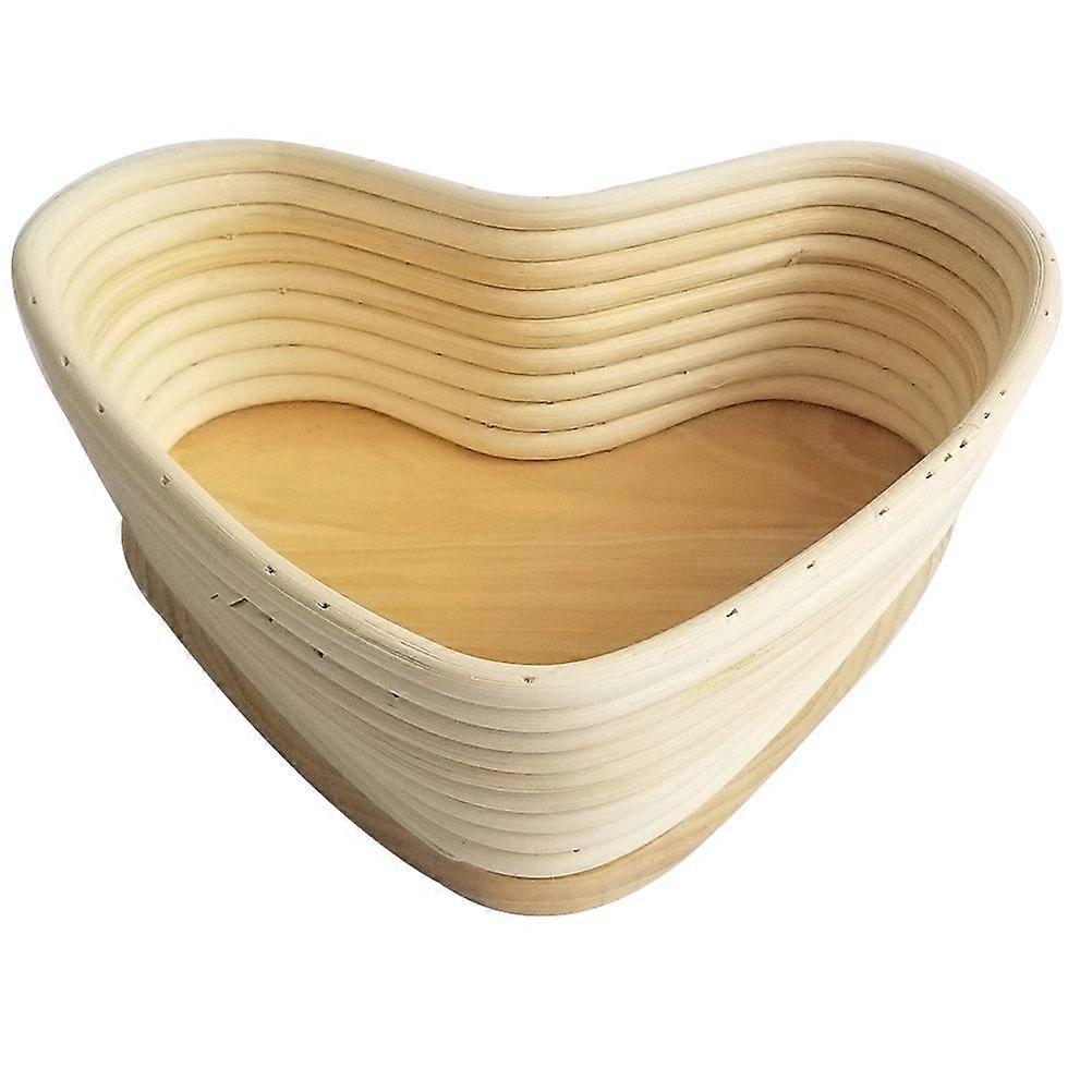Unbleached Heart Shape Container Natural Vine Bread Basket Baking Tool with Cover for Rising Crispy Crust Baked Bread Making Dough - 21.5x19cm (Khaki)