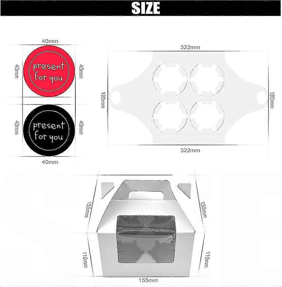 10 Pcs Cupcake Boxes.4 Holes Portable Cupcake Box With Window.insert.and