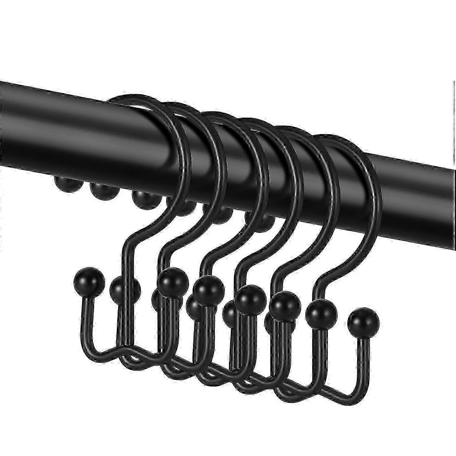 12 Pack Matte Black Shower Curtain Hooks, Rust Proof
