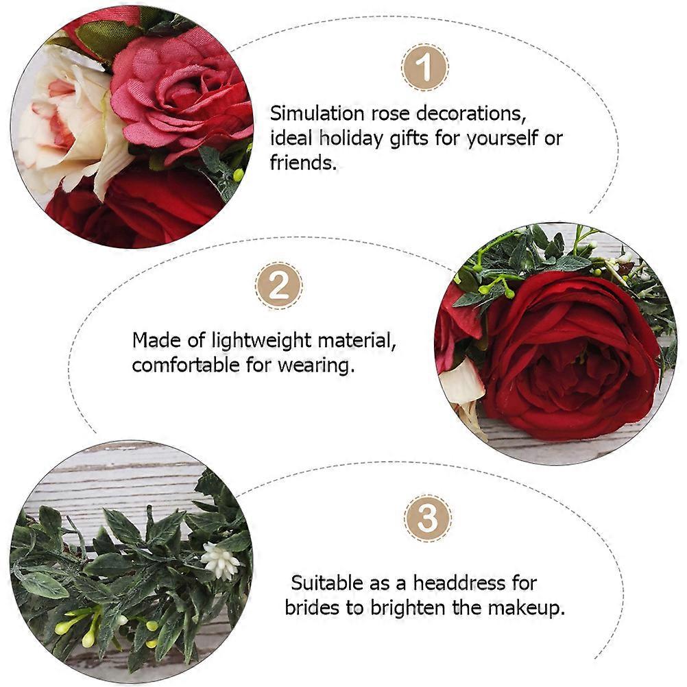 Artificial Rose Wreath Headwear Suitable for Weddings and Parties Crafted from Fabric in Red 1Pack